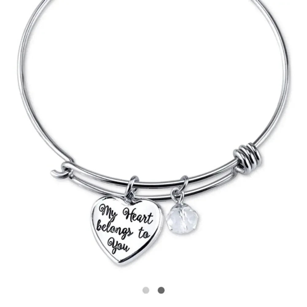 Disney Rhinestone Mickey Heart Charm My Heart Belongs To You Wire Bracelet - Picture 3 of 5